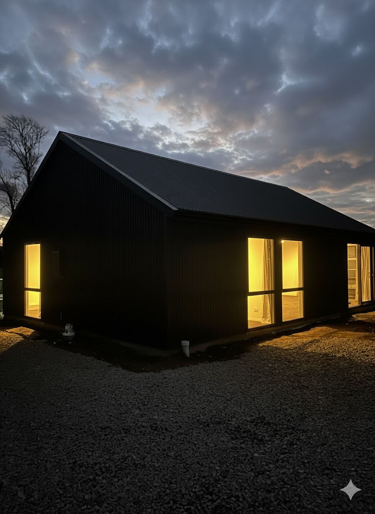 Lauriston Staff Cottage exterior at dusk